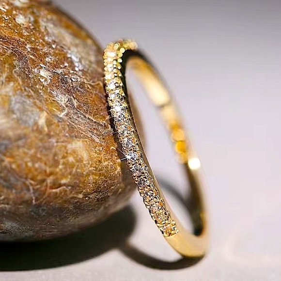 Gold Cubic Zircon Ring Minimalist, Dainty Diamond - Picture 2 of 4